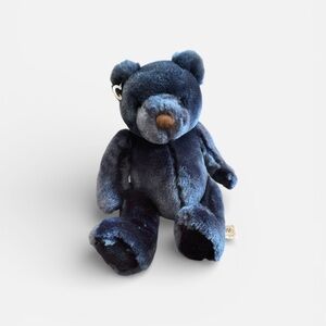 Vintage Velvets by Greek Dark Blue Teddy Bear Plush – 9” Collectible